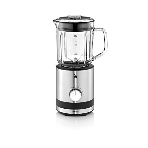 WMF Kitchenminis - Batidora de vaso 400 W,0.8 litros, 6 cuchillas, recipiente de vidrio, acabado de acero inoxidable cromargan mate, 5 velocidades, negro/transparente