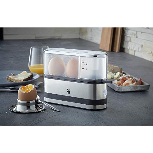 WMF Kitchenminis Hervidor de huevos 250 W, hasta 2 huevos, libre de BPA, Tritan, Acero Inoxidable Cromargan, con Perforador de Huevos