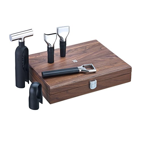 WMF Negro baric Sommelier Set, 5 Piezas en Caja de Madera de Nogal, sacacorchos, Cortador, Botella Cierre, decantador de Vino, abrebotellas, Color, Plástico