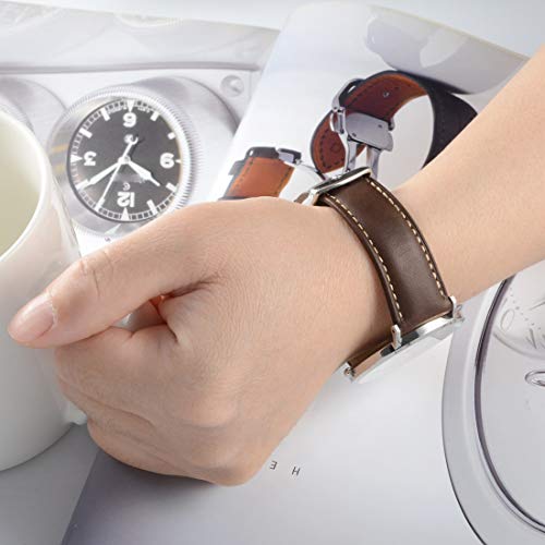 WOCCI 20mm Correa de Reloj de Cuero Vintage con Hebilla Plateada, Banda de Repuesto (Marrón Oscuro)
