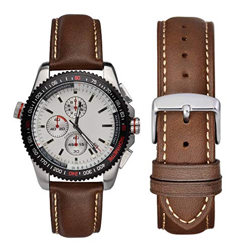 WOCCI 20mm Correa de Reloj de Cuero Vintage con Hebilla Plateada, Banda de Repuesto (Marrón Oscuro)
