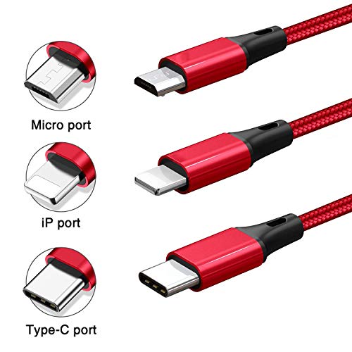WODSAN 3 en 1 Multi Cable de Carga, 1.2M Cable Multiple Cargador Micro USB Tipo C Nylon Multi USB Cargador Compatible con Android S9/ S8/ S7/ A5, Huawei P20, Honor, Kindle, LG, Sony