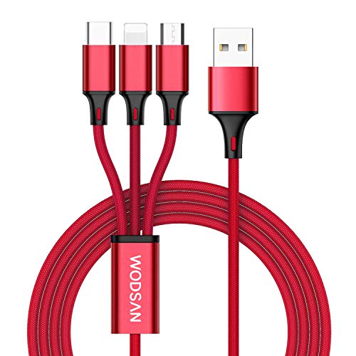 WODSAN 3 en 1 Multi Cable de Carga, 1.2M Cable Multiple Cargador Micro USB Tipo C Nylon Multi USB Cargador Compatible con Android S9/ S8/ S7/ A5, Huawei P20, Honor, Kindle, LG, Sony