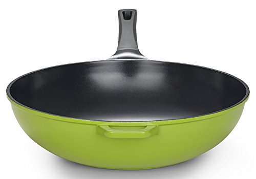 Wok de tierra verde de 14 pulgadas por Ozeri, con revestimiento antiadherente de cerámica suave (100% PTFE y libre de PFOA)