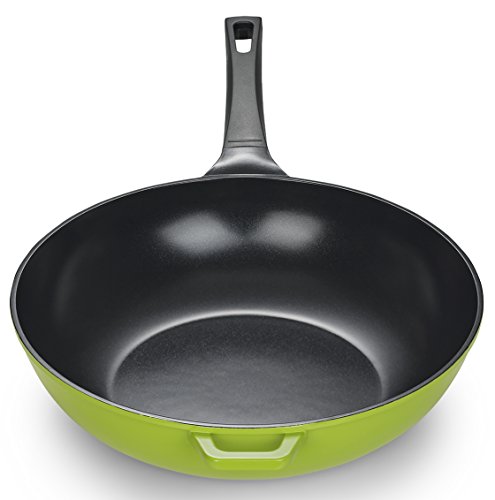 Wok de tierra verde de 14 pulgadas por Ozeri, con revestimiento antiadherente de cerámica suave (100% PTFE y libre de PFOA)