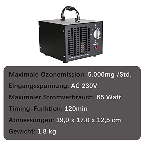 wolketon generador de ozono 5,000mg / h, purificador de Aire de ozono con Temporizador, ozonizador de Dispositivo de ozono 65W para Habitaciones