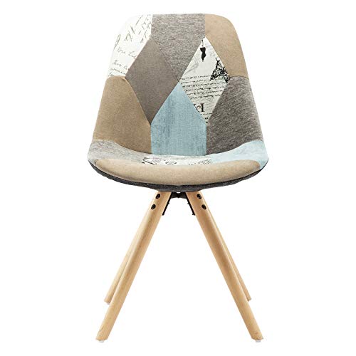 WOLTU 2X Sillas de Comedor Dining Chairs Silla Tower Madera Silla de Escritorio Asiento Acolchado en Lino Patchwork Silla de Cocina Silla Conferencia Marrón BH52pw-2
