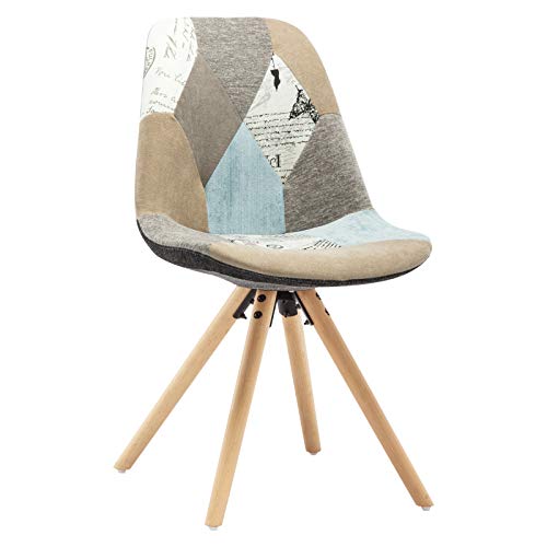 WOLTU 2X Sillas de Comedor Dining Chairs Silla Tower Madera Silla de Escritorio Asiento Acolchado en Lino Patchwork Silla de Cocina Silla Conferencia Marrón BH52pw-2