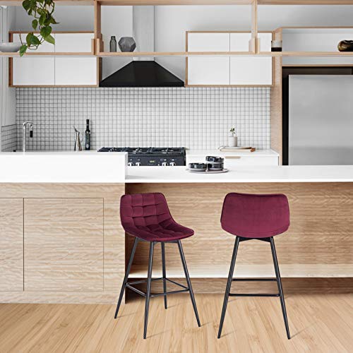 WOLTU 2X Taburete de Bar con Respaldo Paquete de 2 Marco de Metal Muebles Cocina Asiento de Terciopelo Taburete Alto Cocina Sillas Alta Bar Cocina Burdeos BH143bd-2