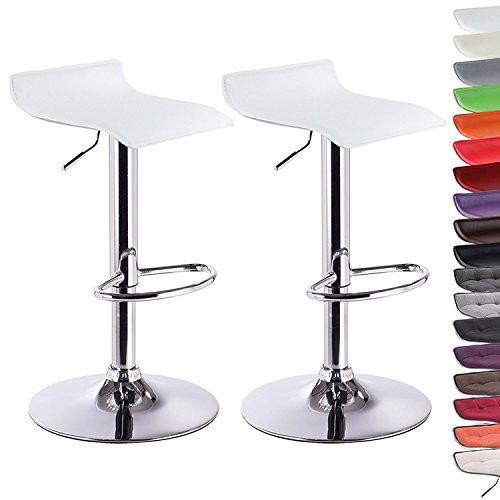 WOLTU 2X Taburetes de Bar Regulable en Altura Cuero Artificial Acero Cromado Asiento Acolchado Silla de Bar Taburetes Alto Cocina Blanco BH11ws-2