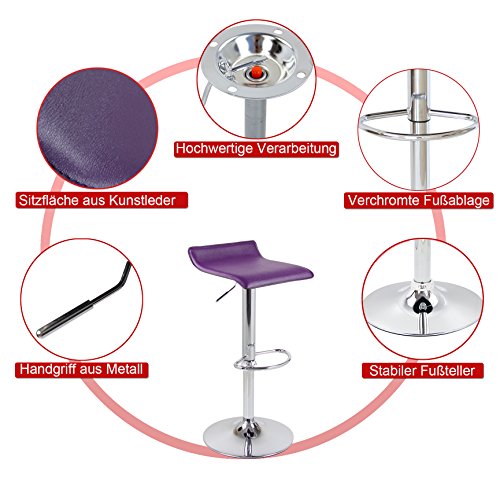 WOLTU 2X Taburetes de Bar Regulable en Altura Cuero Artificial Acero Cromado Asiento Acolchado Silla de Bar Taburetes Alto Cocina Blanco BH11ws-2
