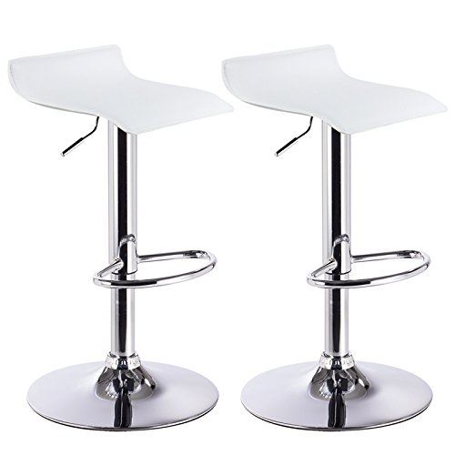 WOLTU 2X Taburetes de Bar Regulable en Altura Cuero Artificial Acero Cromado Asiento Acolchado Silla de Bar Taburetes Alto Cocina Blanco BH11ws-2