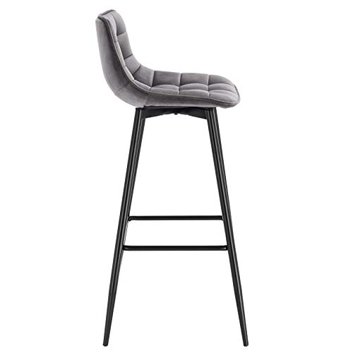 WOLTU 4X Taburete de Bar con Respaldo Paquete de 4 Marco de Metal Muebles Cocina Asiento de Terciopelo Taburete Alto Cocina Sillas Alta Bar Cocina Gris Oscuro BH143dgr-4