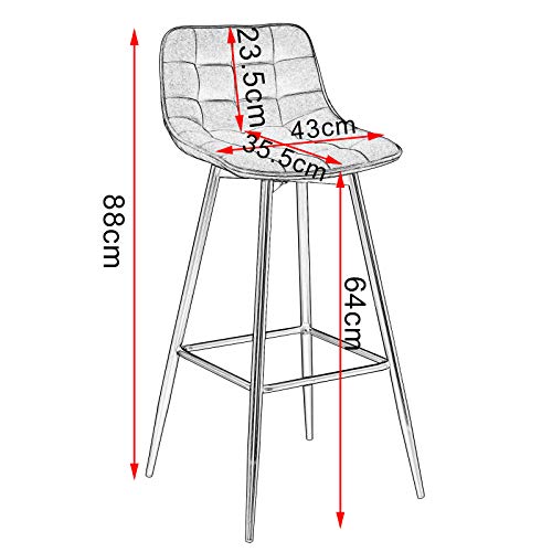 WOLTU 4X Taburete de Bar con Respaldo Paquete de 4 Marco de Metal Muebles Cocina Asiento de Terciopelo Taburete Alto Cocina Sillas Alta Bar Cocina Gris Oscuro BH143dgr-4