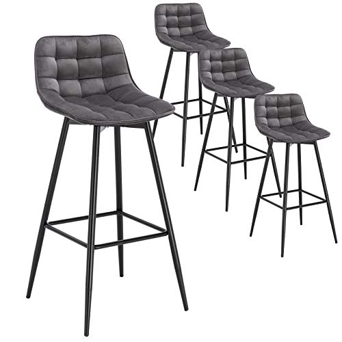 WOLTU 4X Taburete de Bar con Respaldo Paquete de 4 Marco de Metal Muebles Cocina Asiento de Terciopelo Taburete Alto Cocina Sillas Alta Bar Cocina Gris Oscuro BH143dgr-4