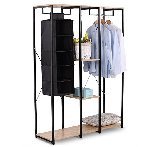 WOLTU Burro Perchero Ropa Colgar Ropa Resistente sin Ruedas con Estantes Madera Metálico Estable Estante Colgante 120 x 40 x 167 cm SR0048hei