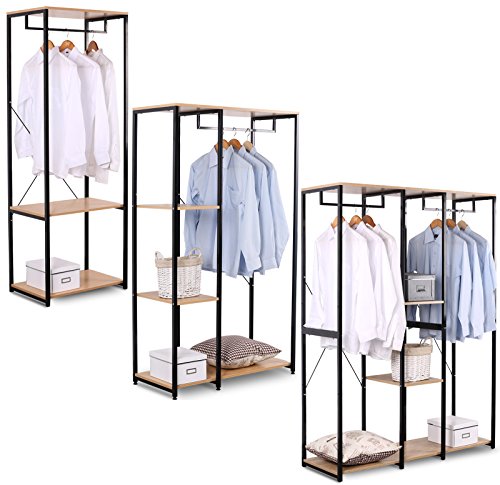 WOLTU Burro Perchero Ropa Colgar Ropa Resistente sin Ruedas con Estantes Madera Metálico Estable Estante Colgante 120 x 40 x 167 cm SR0048hei
