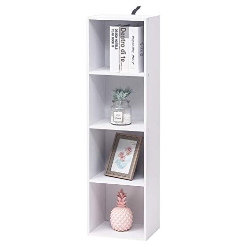 WOLTU Estantería para Libros Estantes de Piso Estantería de Exposición Estantería de Pared con MDF, Blanco, Estante para Oficina Gabinete para Archivos, 4 Compartimentos, 30x24x106cm SK003ws4