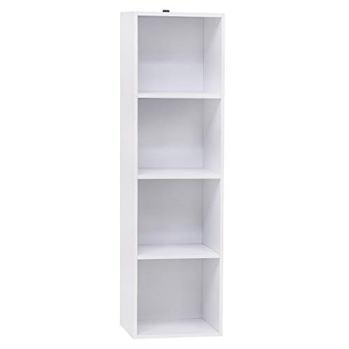WOLTU Estantería para Libros Estantes de Piso Estantería de Exposición Estantería de Pared con MDF, Blanco, Estante para Oficina Gabinete para Archivos, 4 Compartimentos, 30x24x106cm SK003ws4
