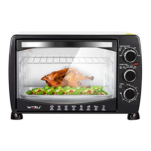WOLTU Horno Eléctrico de Sobremesa 1400W 20 Litros Horno de Conveccción, 43x32x28 cm Temperatura Hasta 250ºc Horno Tostador Mini Multifunción Blanco+Negro BF09wsz