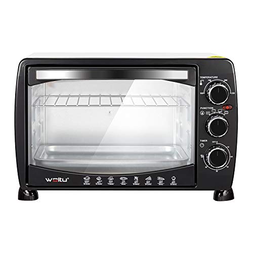 WOLTU Horno Eléctrico de Sobremesa 1400W 20 Litros Horno de Conveccción, 43x32x28 cm Temperatura Hasta 250ºc Horno Tostador Mini Multifunción Blanco+Negro BF09wsz