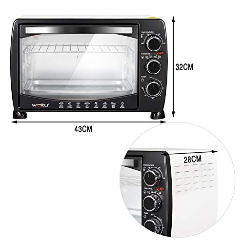 WOLTU Horno Eléctrico de Sobremesa 1400W 20 Litros Horno de Conveccción, 43x32x28 cm Temperatura Hasta 250ºc Horno Tostador Mini Multifunción Blanco+Negro BF09wsz