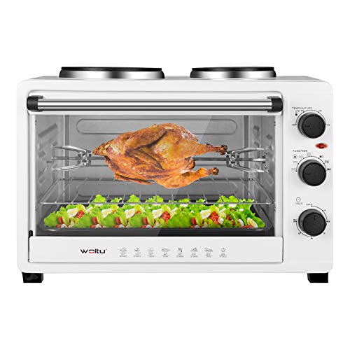 WOLTU Horno Eléctrico de Sobremesa 2000W 48 Litros Horno de Conveccción, 53.5x42x35 cm Temperatura Hasta 250ºc Horno Tostador Mini Multifunción Blanco BF13ws