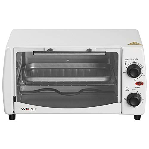 WOLTU Horno Eléctrico de Sobremesa 800W 12 Litros Horno de Conveccción, 37x30x20.5 cm Temperatura Hasta 250ºc Horno Tostador Mini Multifunción Blanco BF08ws