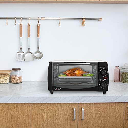 WOLTU Horno Eléctrico de Sobremesa 800W 12 Litros Horno de Conveccción, 37x30x20.5 cm Temperatura Hasta 250ºc Horno Tostador Mini Multifunción Blanco+Negro BF10wsz