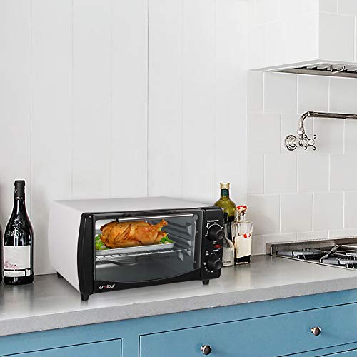 WOLTU Horno Eléctrico de Sobremesa 800W 12 Litros Horno de Conveccción, 37x30x20.5 cm Temperatura Hasta 250ºc Horno Tostador Mini Multifunción Blanco+Negro BF10wsz