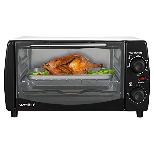 WOLTU Horno Eléctrico de Sobremesa 800W 12 Litros Horno de Conveccción, 37x30x20.5 cm Temperatura Hasta 250ºc Horno Tostador Mini Multifunción Blanco+Negro BF10wsz
