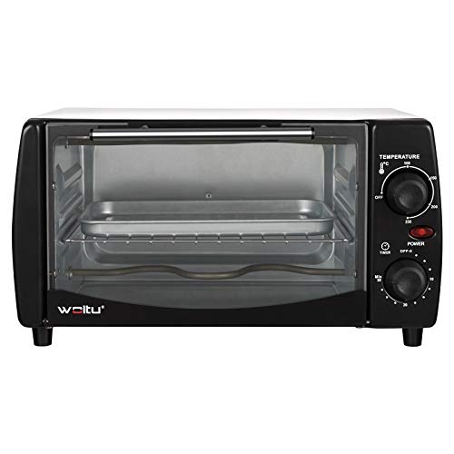 WOLTU Horno Eléctrico de Sobremesa 800W 12 Litros Horno de Conveccción, 37x30x20.5 cm Temperatura Hasta 250ºc Horno Tostador Mini Multifunción Blanco+Negro BF10wsz