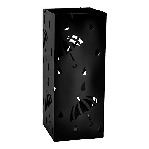 WOLTU Paragüero de Diseño Cuadrado Metal Soporte Paraguas con Ganchos y Plato de Plastico, Bandeja Recogegotas 20 x 20 x 49 cm Negro SST01sz