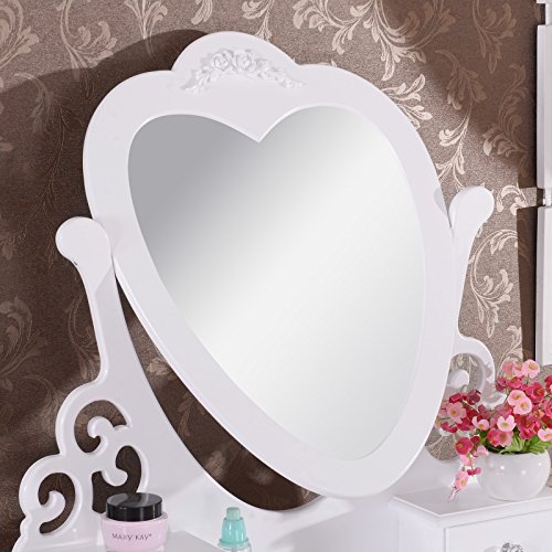 WOLTU Tocador con Espejo y Taburete 4 Cajones MDF y Madera de Pino Macizo Blanco 74.5 x 138 x 40 cm MB6025cm