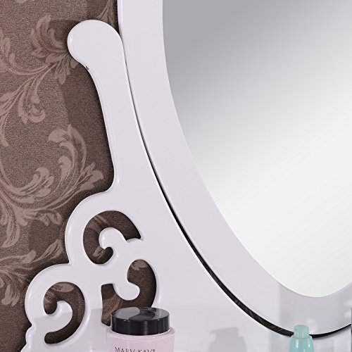 WOLTU Tocador con Espejo y Taburete 4 Cajones MDF y Madera de Pino Macizo Blanco 74.5 x 138 x 40 cm MB6025cm
