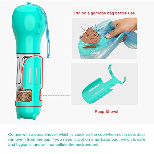 WOMGF 300ML Botella de Agua para Perros Botella Portátil de Agua Potable para Mascotas al Aire Libre Llevar Dispensador de Bolsas de Basura,Pala de estiércol de Perro Integrado Bebedero