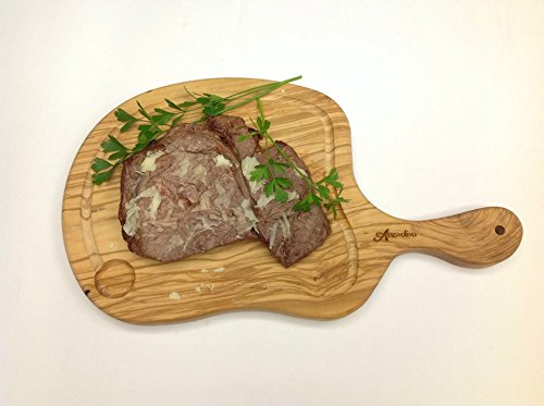 Wood&Design Tabla Parrilla para Servir la Carne de valioso Madera de Olivo – Made in Italy- para Restaurante, griglieria, rosticceria, agriturismo, Trattoria, Casa, ECC y para Idea Regalo,