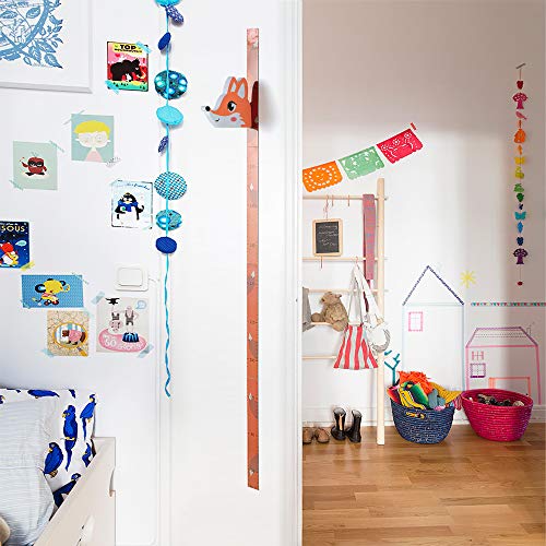 Wopeite Medidor de altura 3D para niños, Gráfico de crecimiento de quita y pon, Pegatinas de pared movibles para escribir sobre ellas, Diseño Zorro, Material EVA, Vinilos para dormitorio infantil