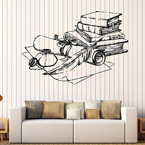 wopiaol Tatuajes de Pared Libros Antiguos Tintero Pluma Rollo de Papel Retro Decoración Interior Vinilo Ventana Pegatinas Escuela Estudio Sala Arte Mural