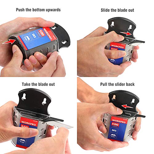 WORKPRO 100 Hojas de Recambio Uso Universal para Cuchillo Cúter Cortador Acero Inoxidable