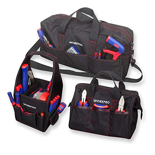 WORKPRO Juego de 3 Bolsas de Herramientas Organizador Portaherramientas Bolso de Mano Boca Abierta