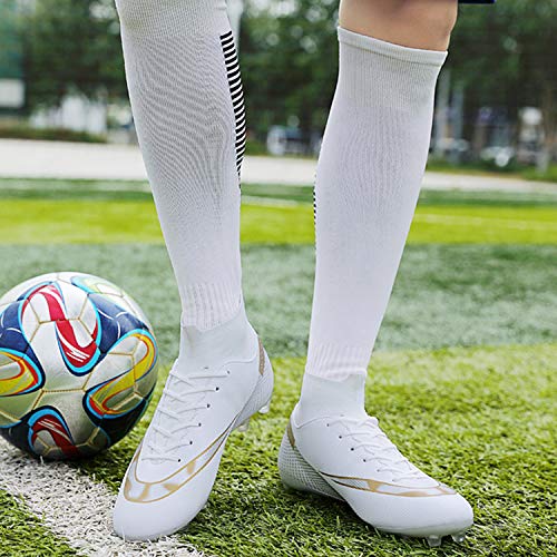 WOWEI Zapatos de Fútbol Hombre Spike Aire Libre Profesionales Atletismo Training Botas de Fútbol Zapatillas de Deporte,t2150 Blanco,42 EU