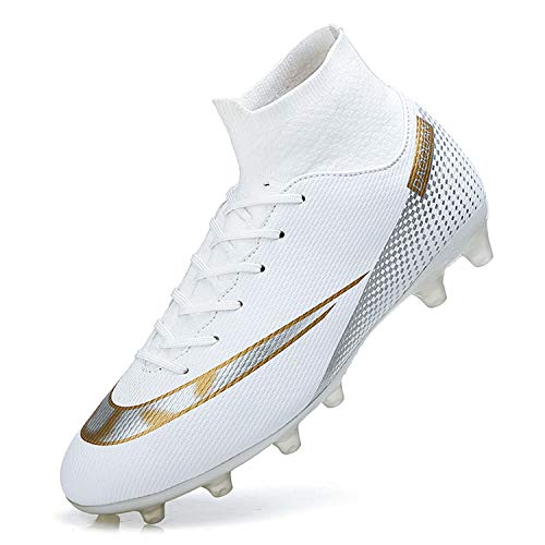 WOWEI Zapatos de Fútbol Hombre Spike Aire Libre Profesionales Atletismo Training Botas de Fútbol Zapatillas de Deporte,t2150 Blanco,42 EU