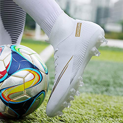 WOWEI Zapatos de Fútbol Hombre Spike Aire Libre Profesionales Atletismo Training Botas de Fútbol Zapatillas de Deporte,t2150 Blanco,42 EU