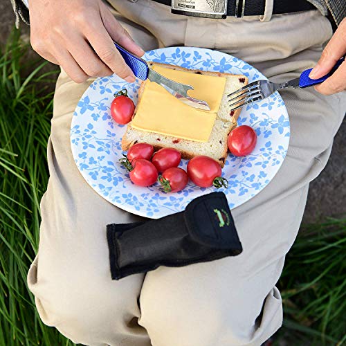 WOWOSS Cubiertos Plegables Portátil Acero Inoxidable Tenedor Desmontable, Cuchillo de Picnic, Cuchara, Sacacorchos, Abrelatas de Botella Cubiertos de Viaje Set con Bolsa