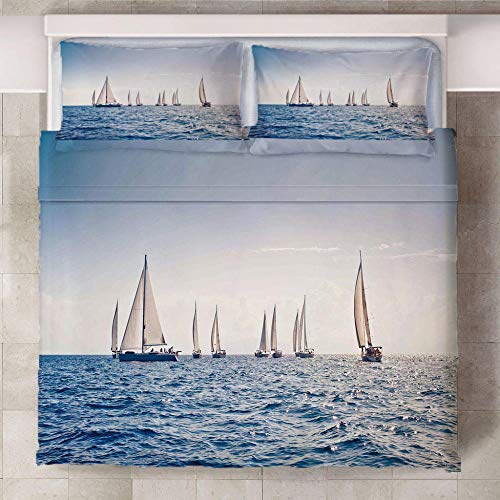 WPHRL Ropa de Cama 3D Imprimiendo Funda nórdica Velero en el mar Conjunto de 3 Piezas Niño niña Ligero Poliéster Suave Transpirable Viernes Negro de Navidad 200x200cm