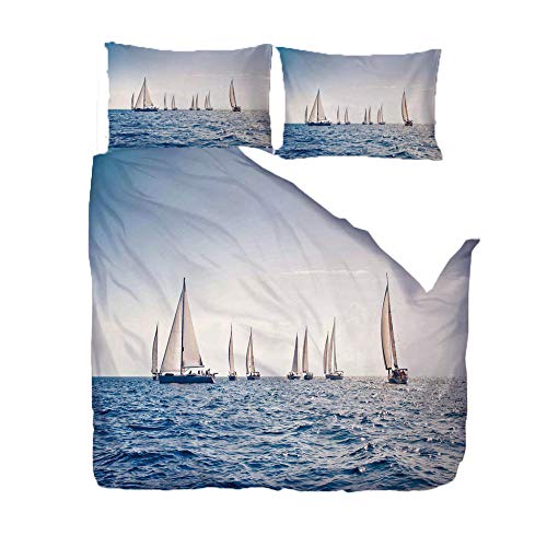 WPHRL Ropa de Cama 3D Imprimiendo Funda nórdica Velero en el mar Conjunto de 3 Piezas Niño niña Ligero Poliéster Suave Transpirable Viernes Negro de Navidad 200x200cm