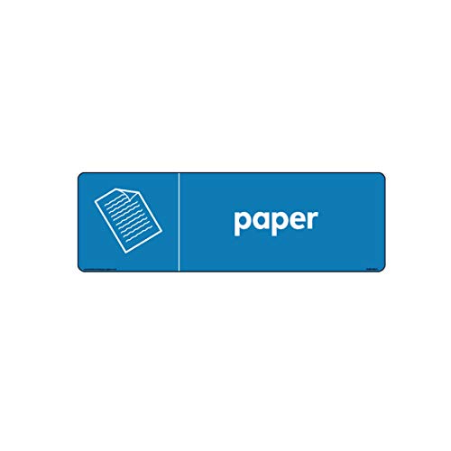 WRAP Papel de reciclaje con icono de papel y signos de logotipo, carteles de reciclaje WRAP, compuesto de aluminio de 3 mm, 225 mm x 60 mm