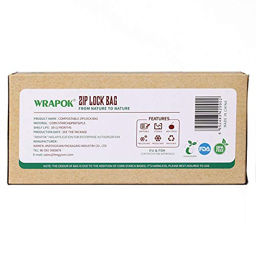 WRAPOK 100% Compostable Sandwich Congelador Bolsas Pequeño Biodegradable Ziplock Bolsa para la escuela o el trabajo, 50 unidades