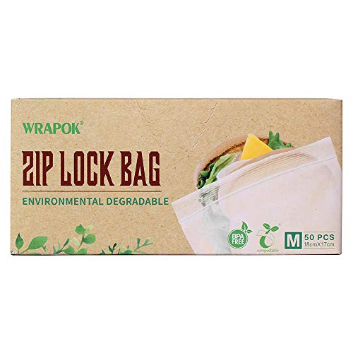 WRAPOK 100% Compostable Sandwich Congelador Bolsas Pequeño Biodegradable Ziplock Bolsa para la escuela o el trabajo, 50 unidades